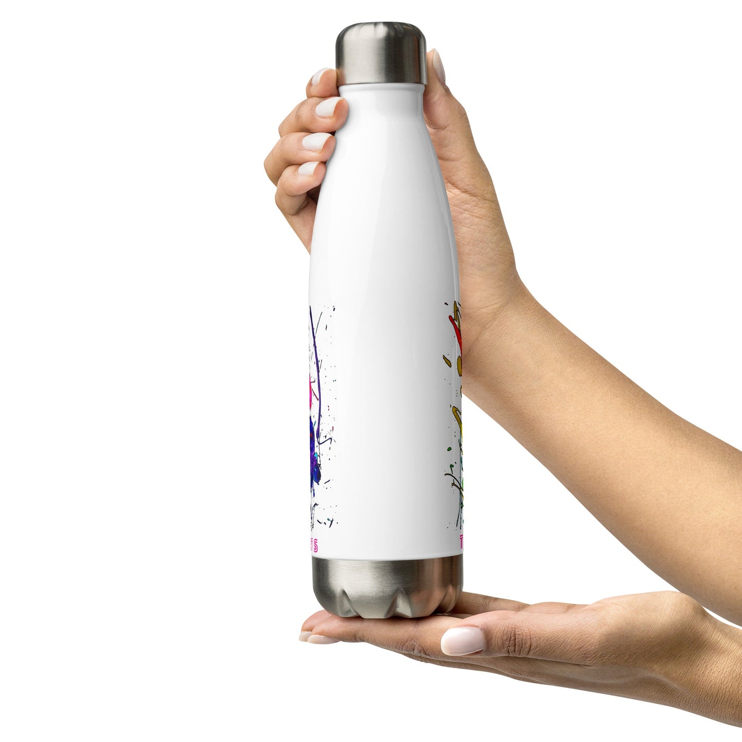 Heart Splash Stainless Steel Water Bottle (White) - The Grateful Hearts