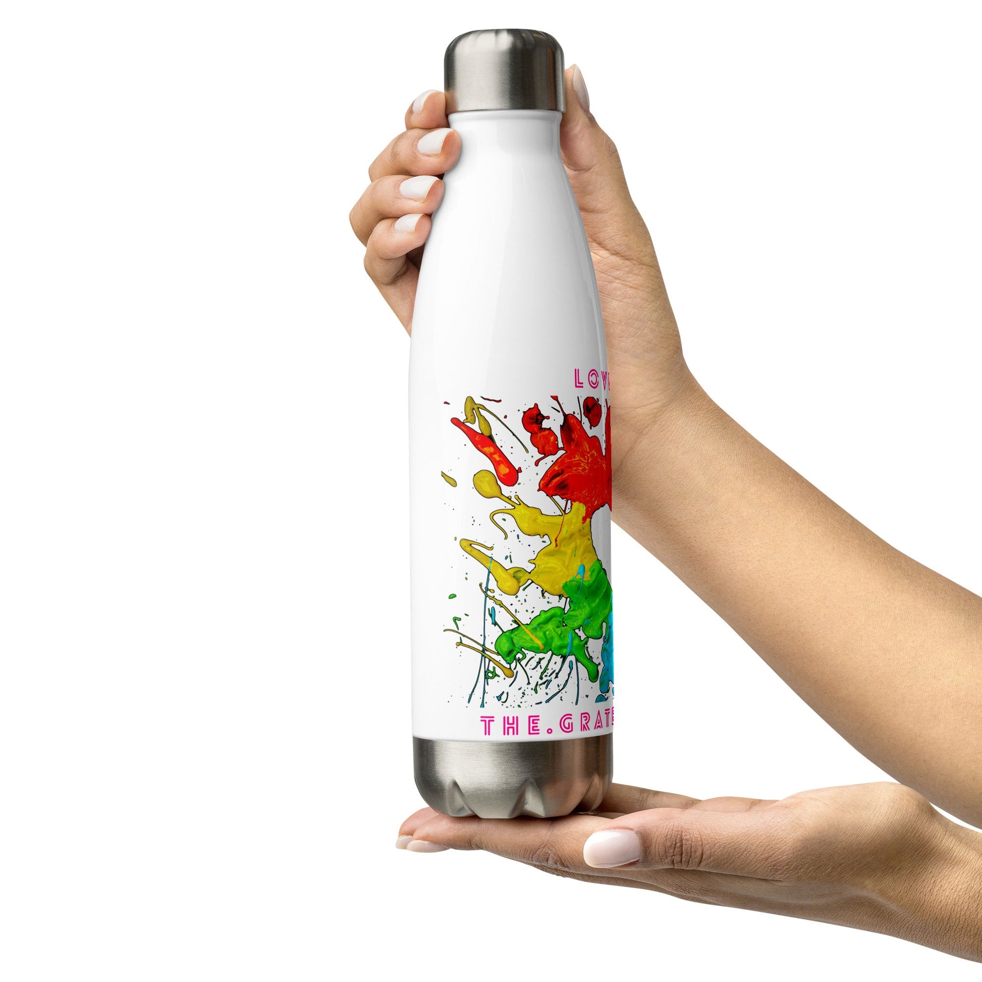 Heart Splash Stainless Steel Water Bottle (White) - The Grateful Hearts