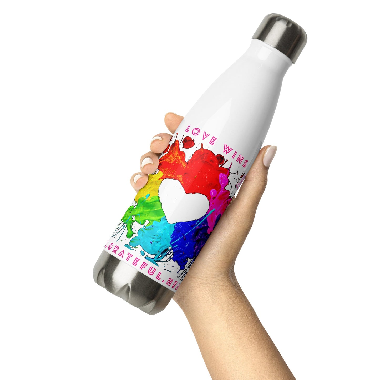 Heart Splash Stainless Steel Water Bottle (White) - The Grateful Hearts