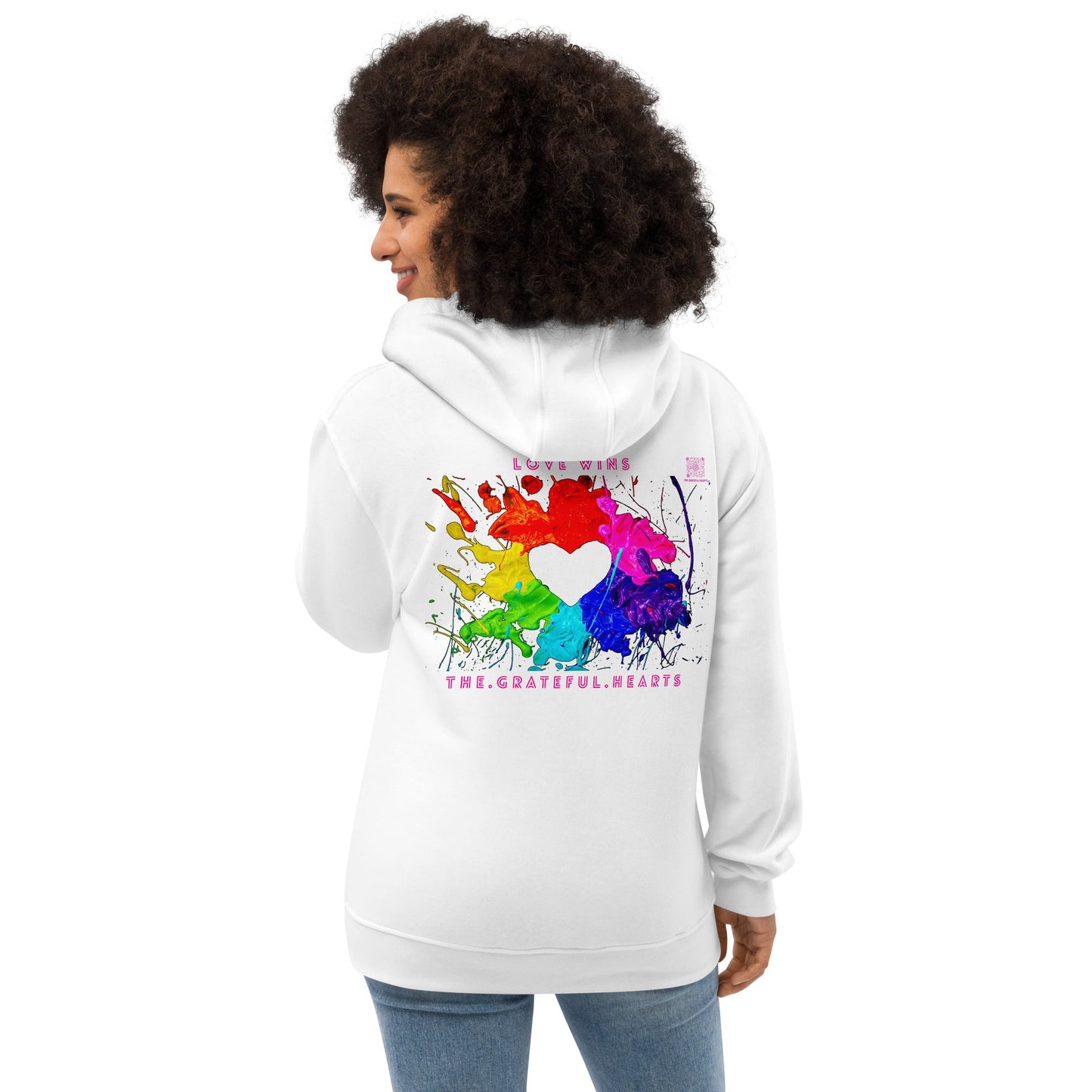 Love Wins - Heart Splash Premium Eco Hoodie (Available in Black & White) - The Grateful Hearts